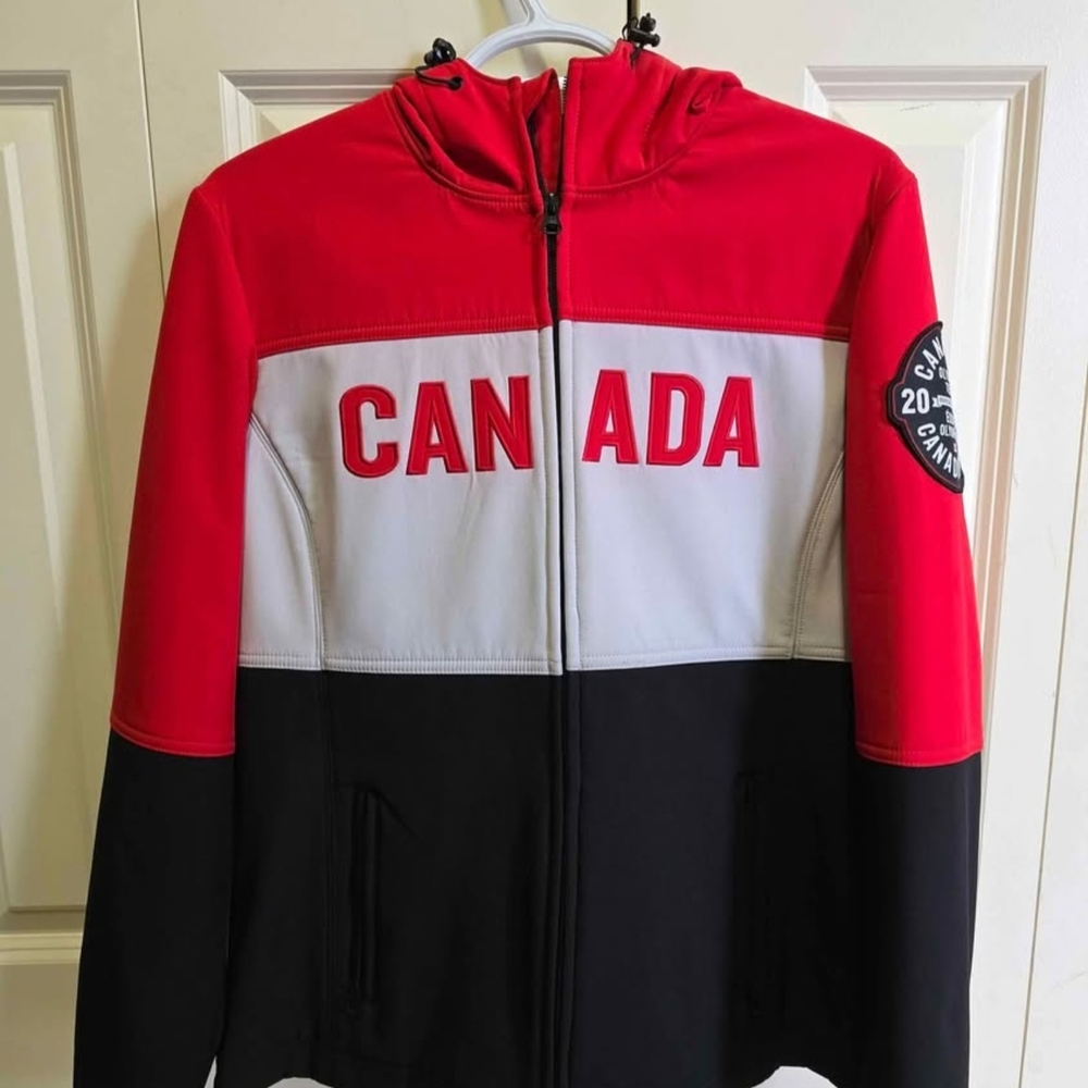 Canada Colorblock Hooded Ski Jacket - Red/White/Black